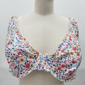 Bright Floral Underwire Bikini Top 20W 22W Time and Tru Lightly Lined White Pink